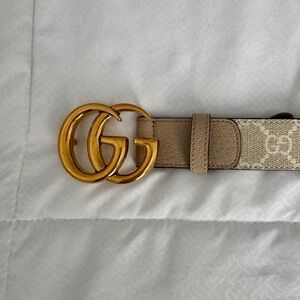 GG Supreme Monogram Calfskin Double G 30mm Belt 90 36 Beige Mystic White Oatmeal
